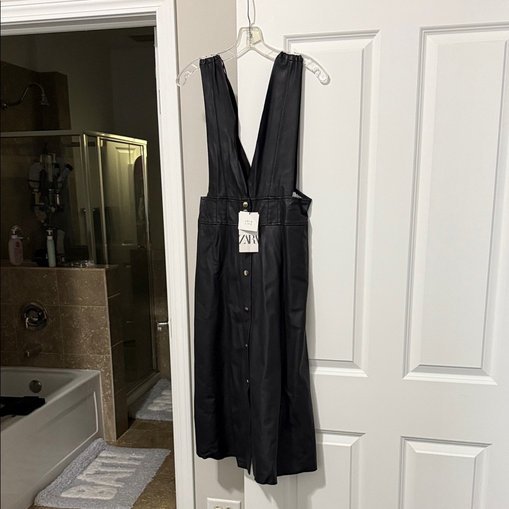 Zara Black MIDI PINAFORE DRESS WITH BUTTONS